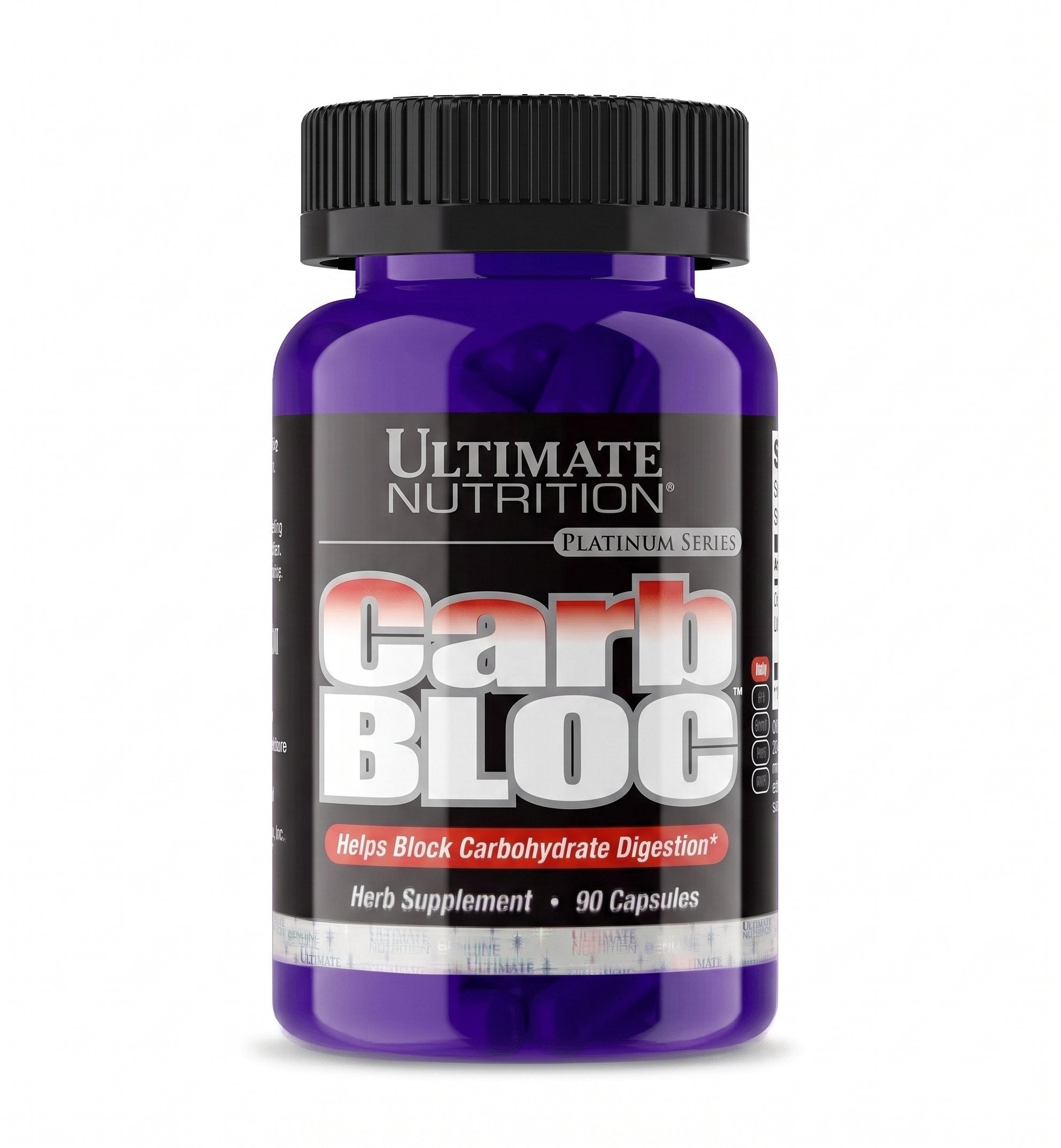 Ultimate Nutrition Carb Bloc bottle, 90 capsules, herb supplement that helps block carbohydrate digestion