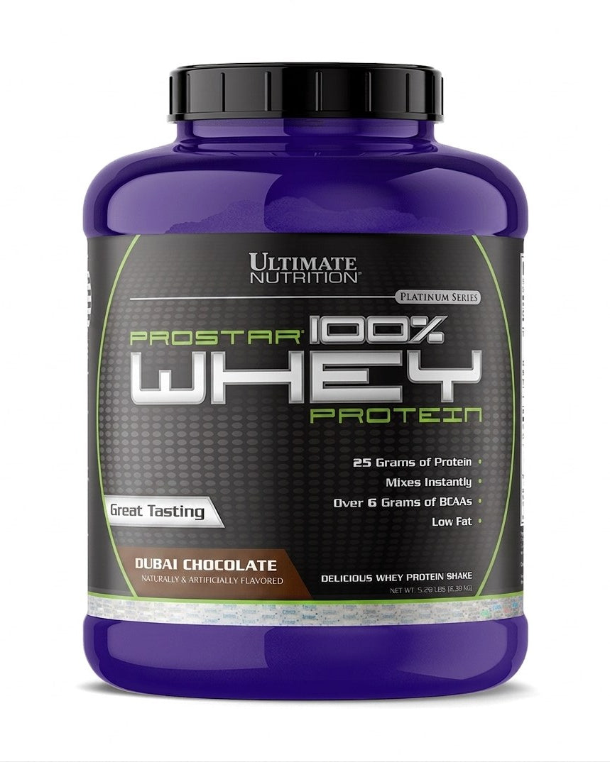Ultimate Nutrition Prostar 100% Whey Protein, Dubai Chocolate flavor, 5.28 lb (2.39 kg) tub