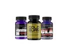 Three supplement bottles labeled 'L-Carnitine 300', 'Gold Burn', and 'GLA' 