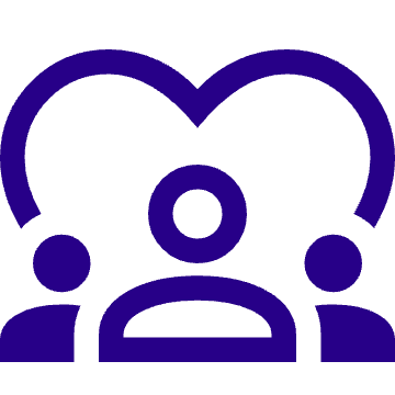 A simple purple icon showing an abstract representation of three people connected by a heart shape