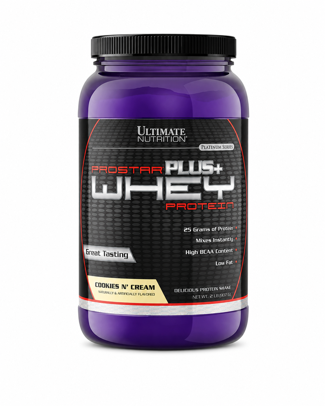 Ultimate Nutrition Prostar Plus+ Whey Protein, Cookies N' Cream flavor, 2 lb bottle