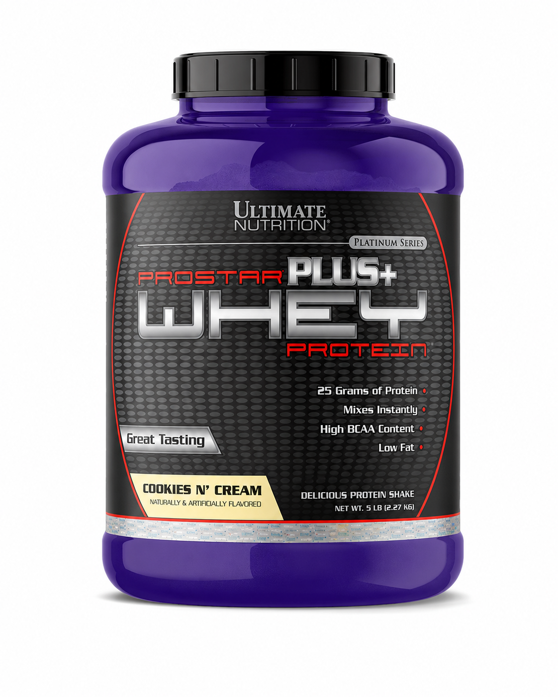 Ultimate Nutrition Prostar Plus+ Whey Protein, Cookies N' Cream flavor, 5 lb bottle