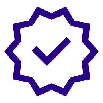 A purple star-shaped icon with a checkmark in the center